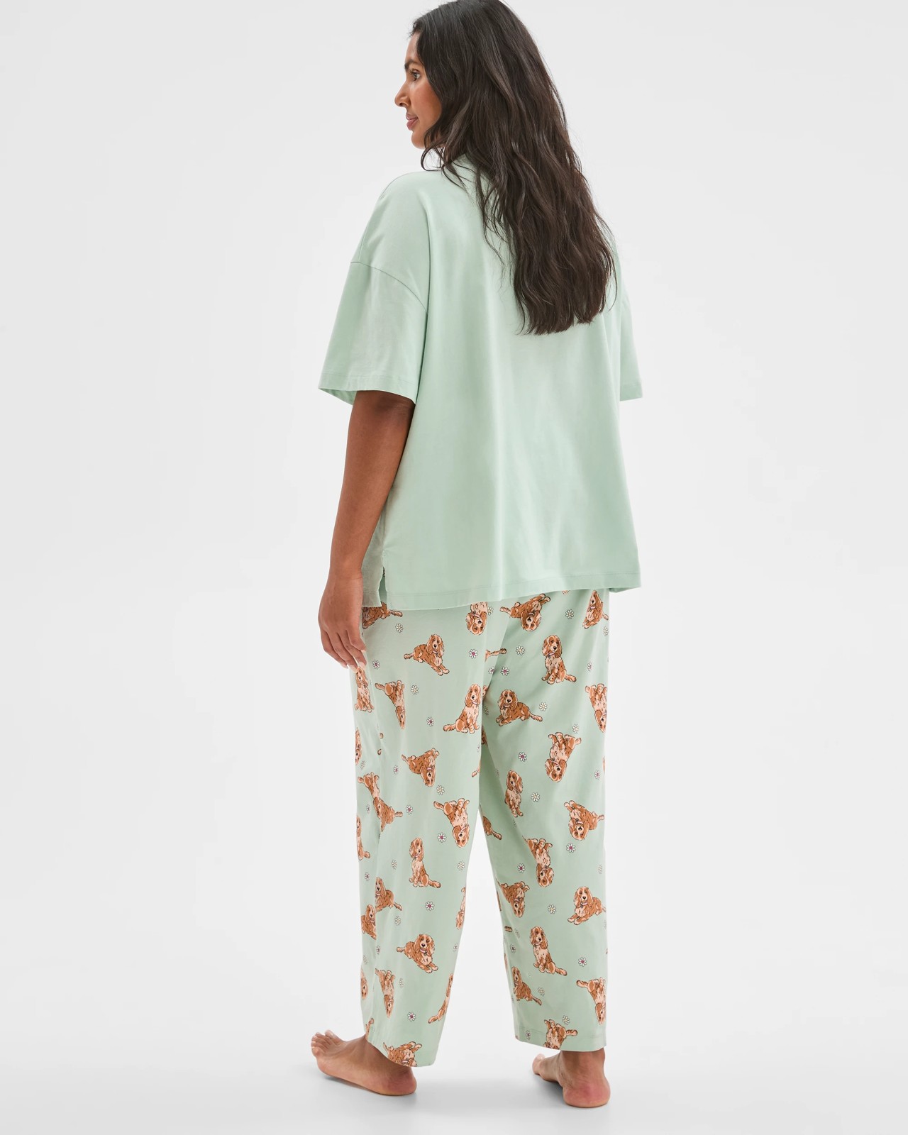 Plus Size Australian Cotton 7/8 Length Jersey Pyjama Set - Dog Green 6 of 6