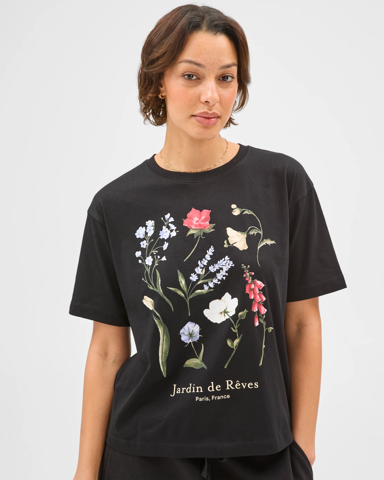 Australian Cotton Boxy Print T-Shirt - Black Floral 4 of 5