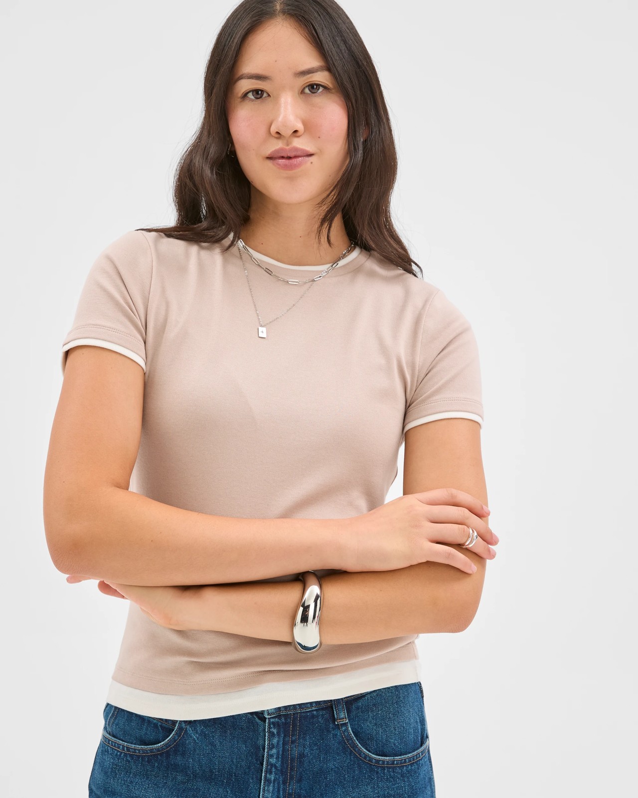 Soft Touch Double Layer Fitted T-Shirt - Dove/Cloud Dancer 5 of 5