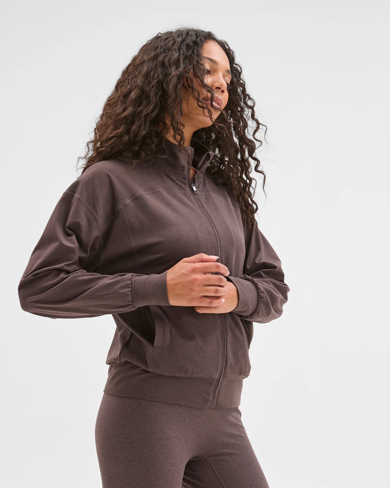 Active Studio Luxe Zip Through Jacket - Cocoa Marle 3 of 6