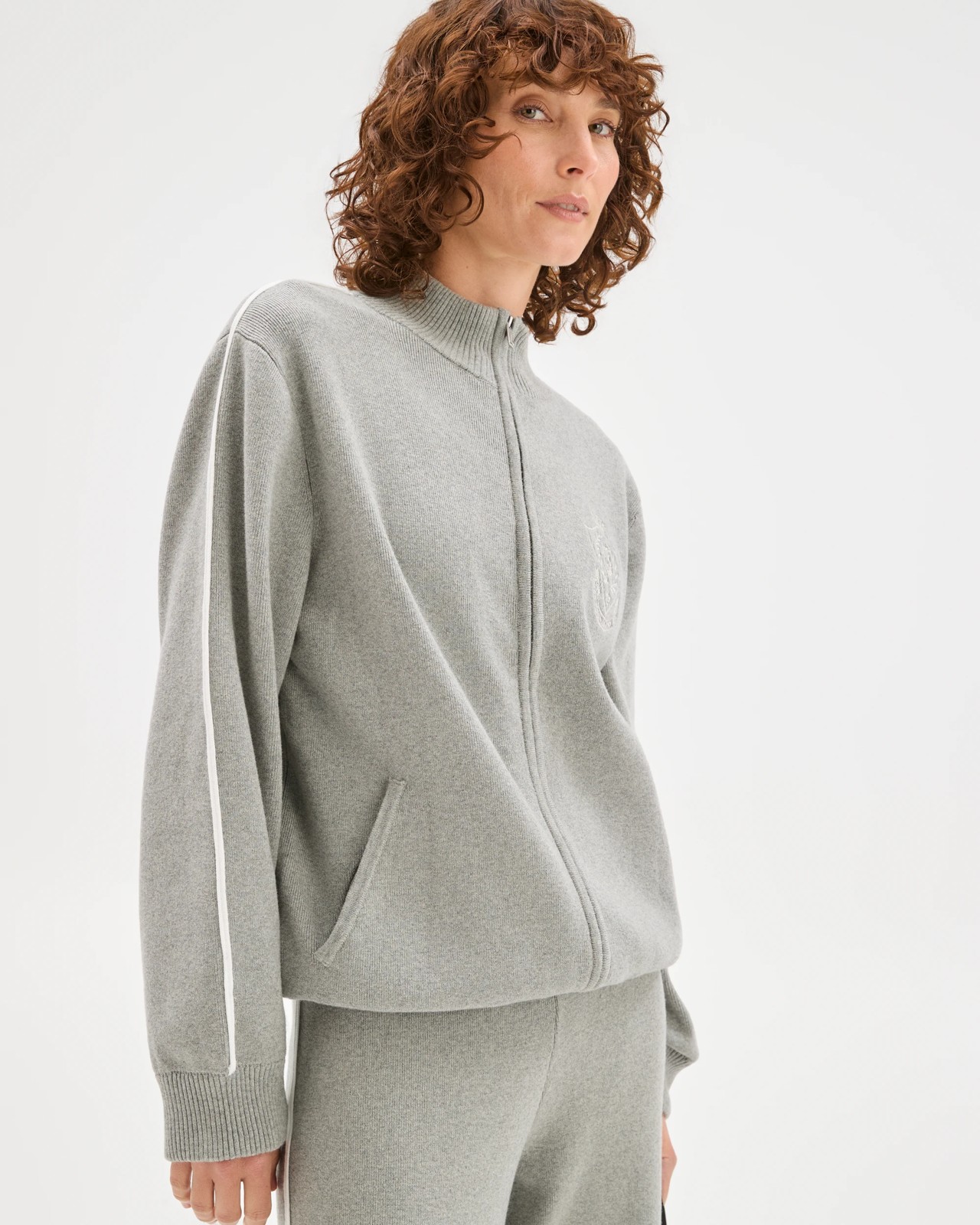 Active Australian Cotton Blend Knit Zip Through Jumper - Grey Marle 5 of 5