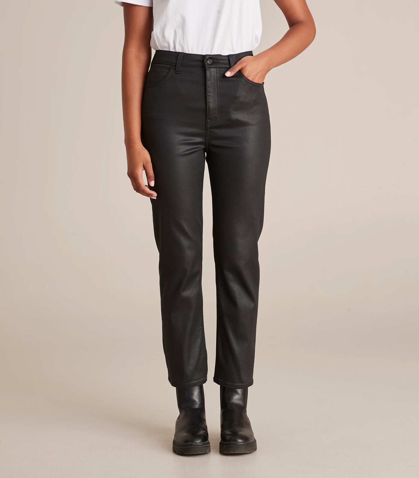 90s Straight Coated Pants - Black - Ladies