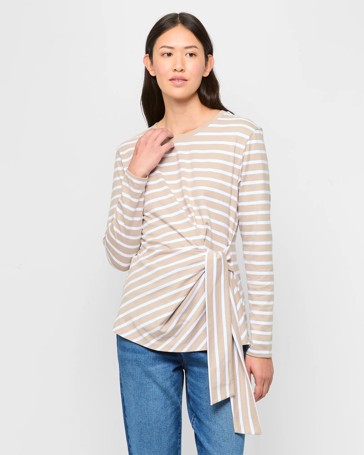 Australian Cotton Long Sleeve Tie Waist Top