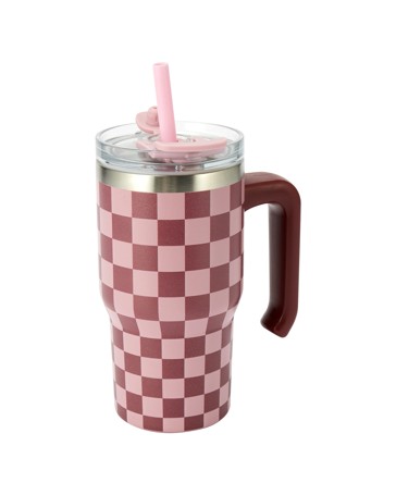 Anko 600ml Burgundy Check Tumbler with Handle