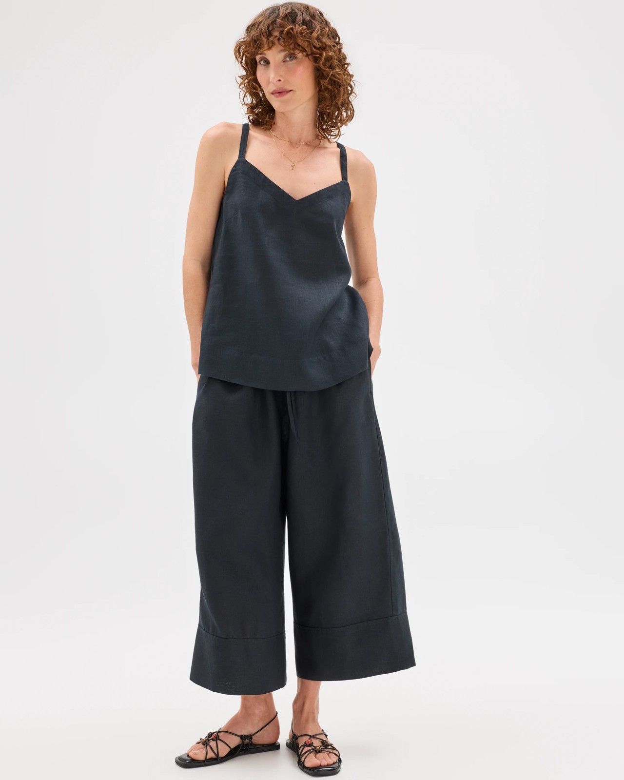European Linen V-Neck Camisole - Black 2 of 5