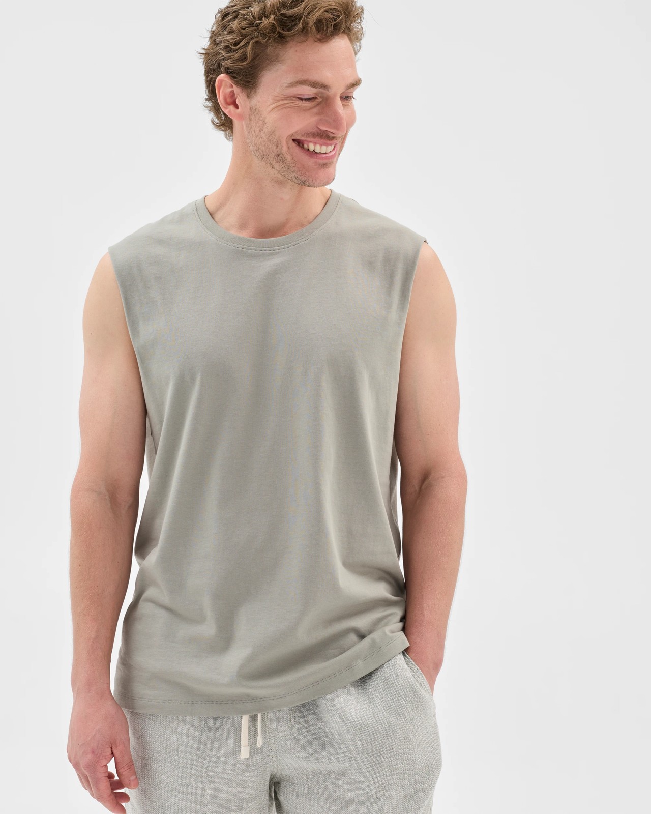 Australian Cotton Plain Tank Top  - Forest Fog 2 of 5