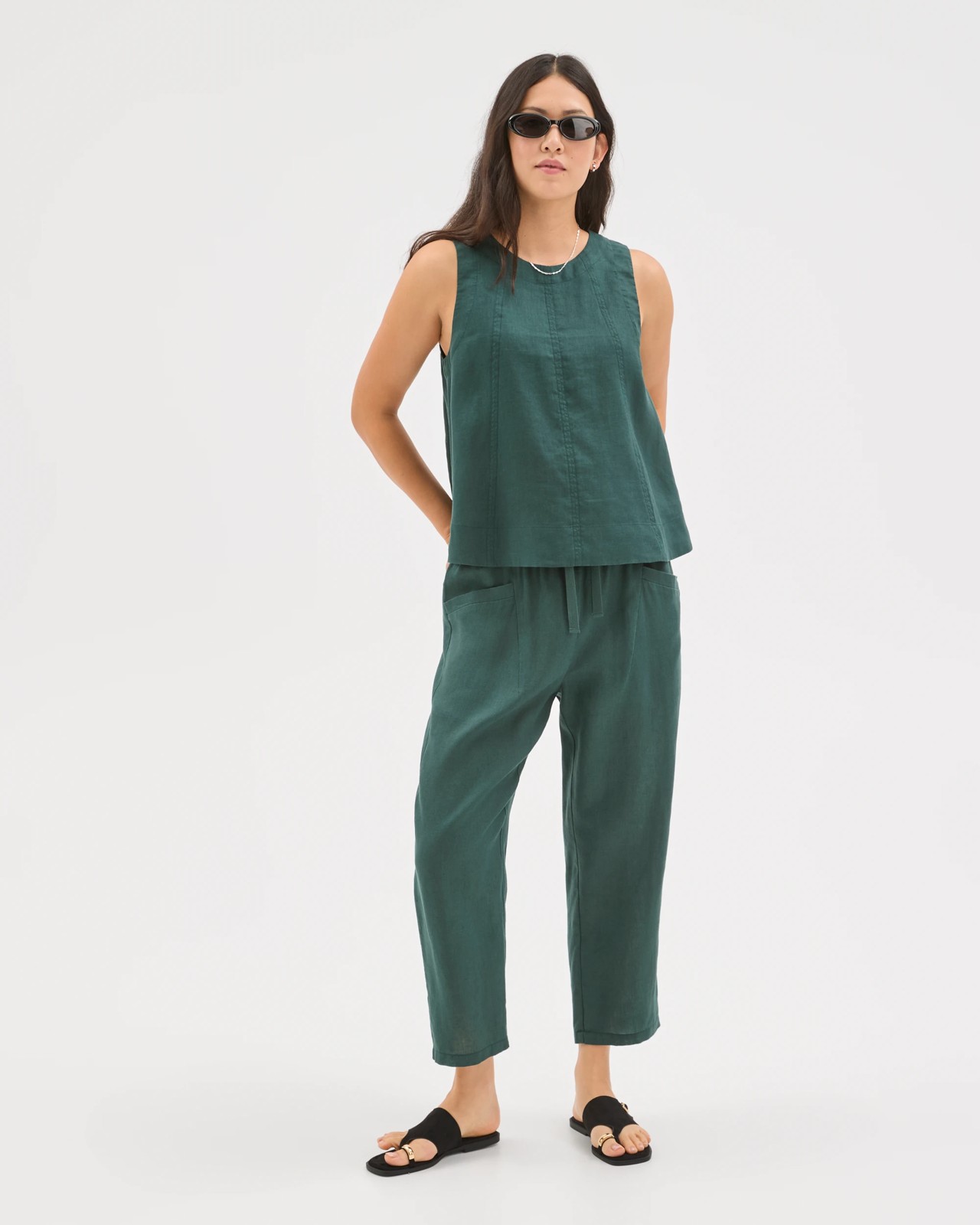 European Linen Swing Tank Top - Deep Green 3 of 5