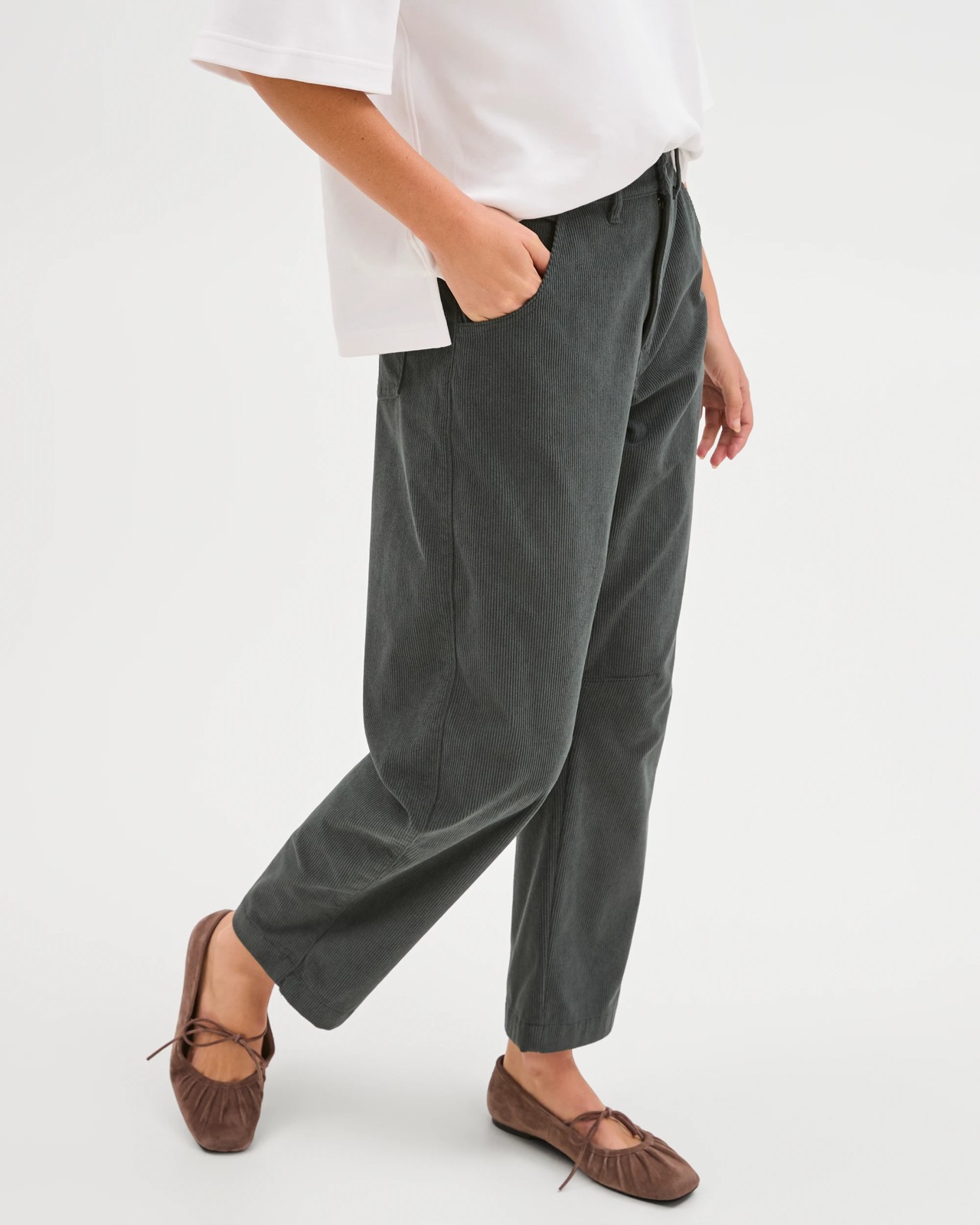 Crop Length Wide Leg Corduroy Pants - Midnight Jade 3 of 6