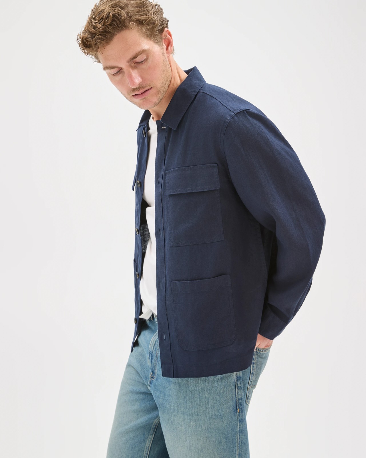 European Linen Long Sleeve Oversized Overshirt - Navy 4 of 6