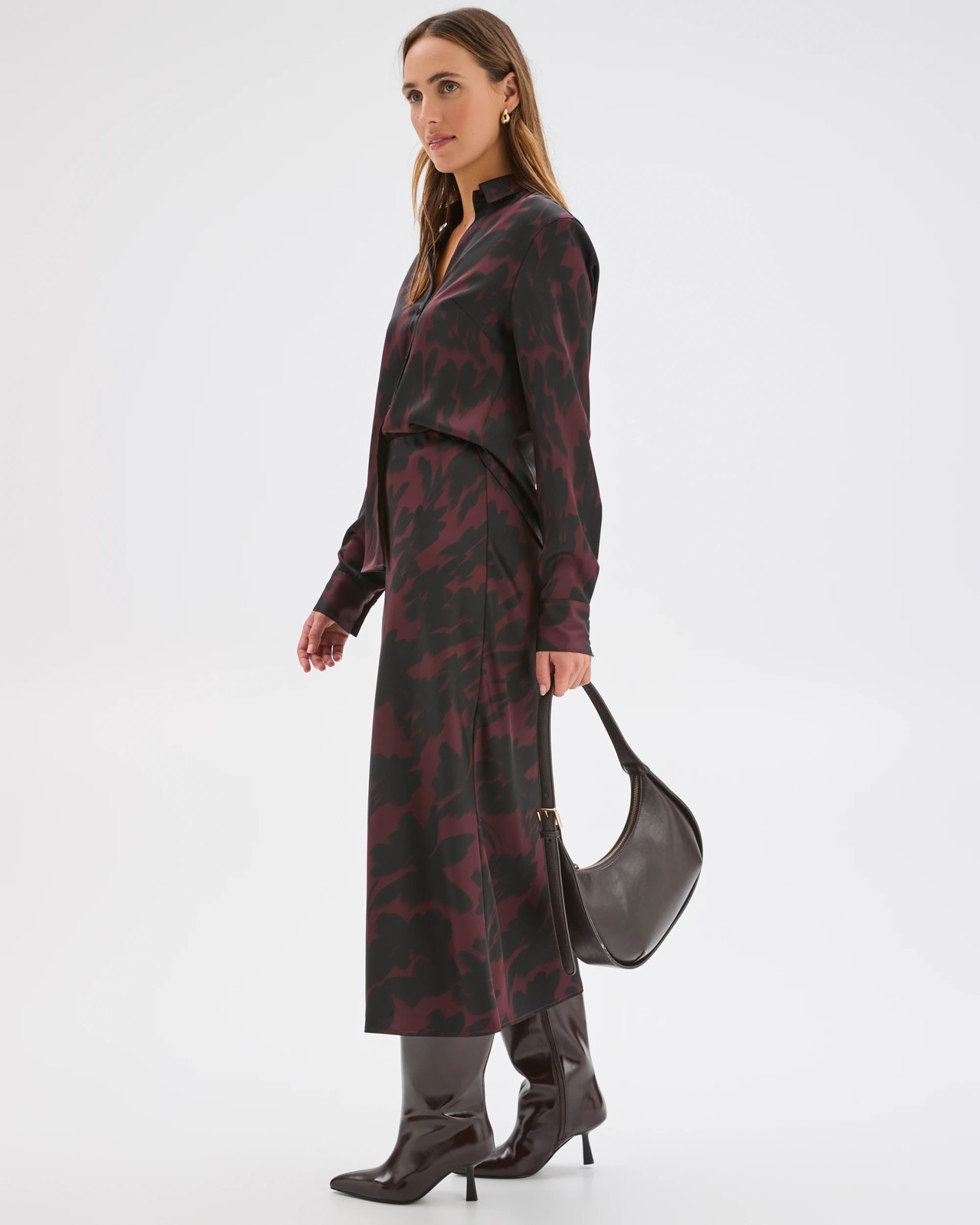 Preview Satin Bias Cut Midi Skirt - Chocolate Blur Floral 5 of 5