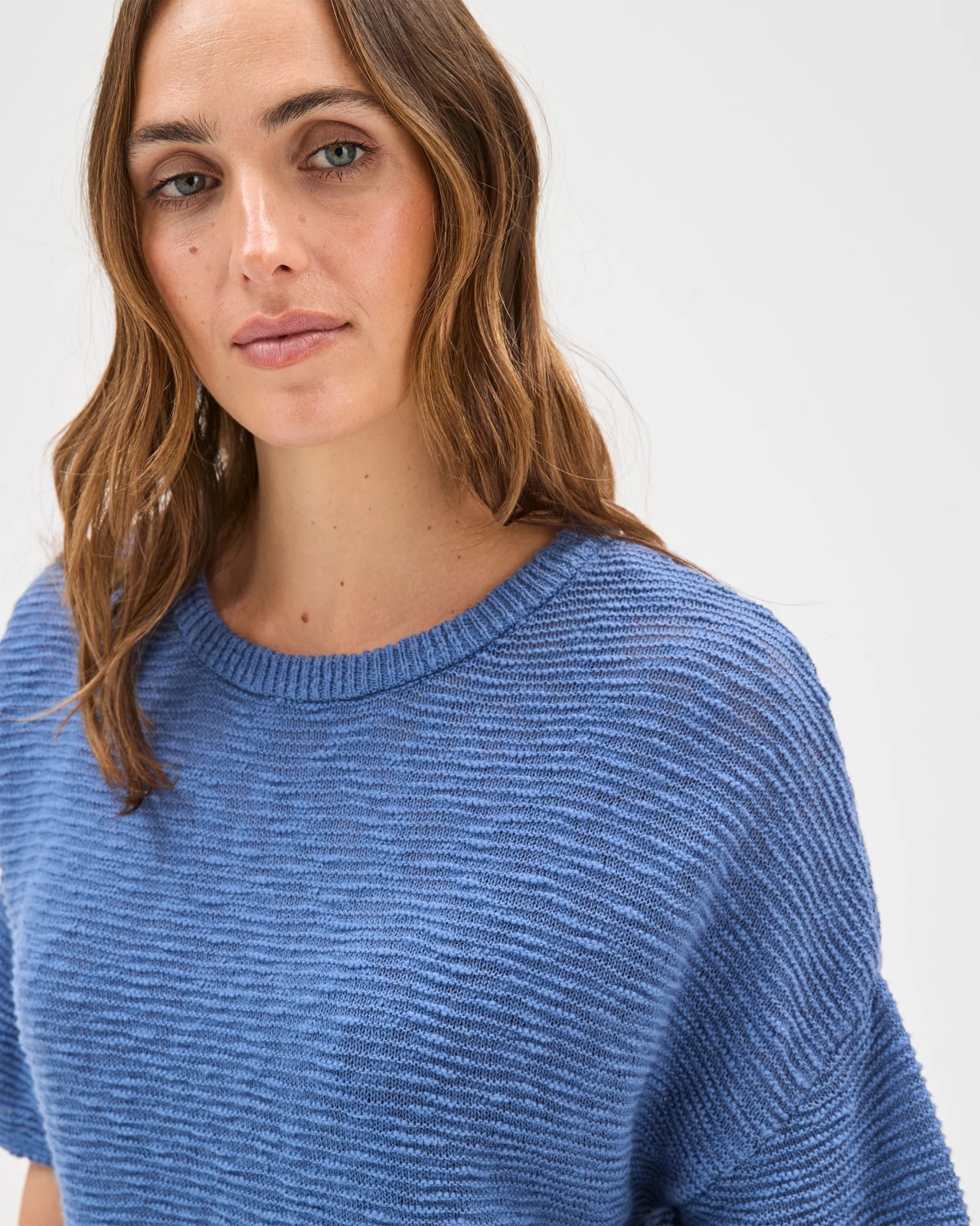 Australian Cotton Slub Detail Knit T-Shirt - Lapis Blue 3 of 5