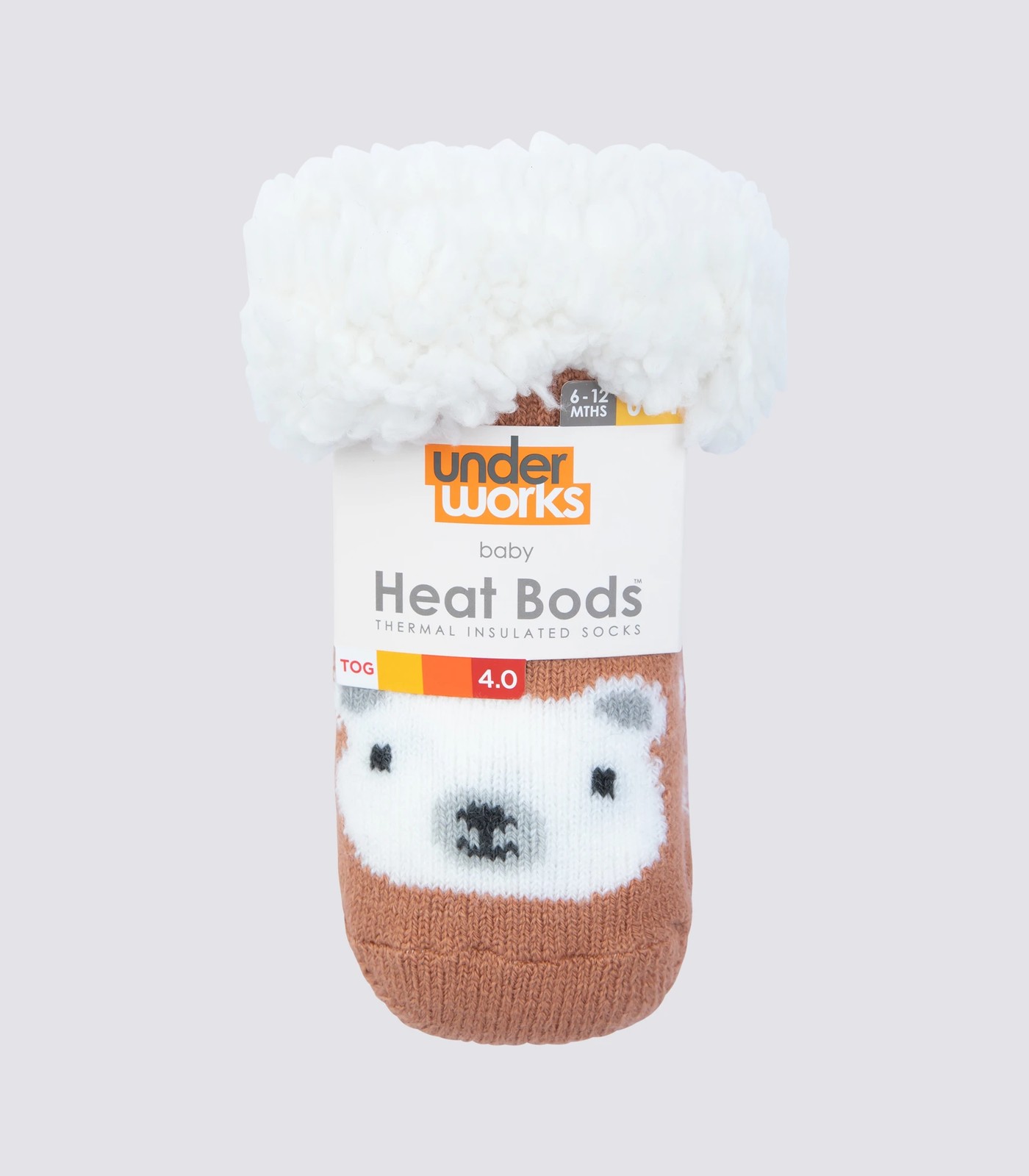 Underworks Baby Heat Bods Sherpa TOG 4.0 Bear Socks - Brown 2 of 2