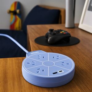 Arlec 5 Outlet USB A & C Charging Ports Round Powerboard - Blue product image