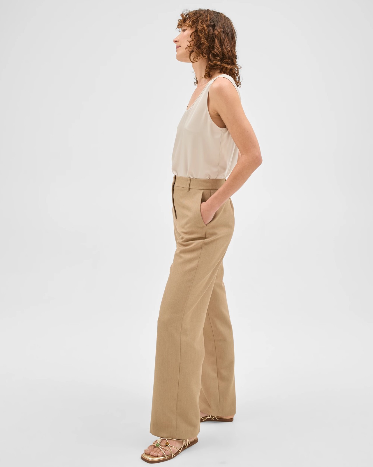 Preview Textured Tailoring Straight Leg Pants  - Biscuit 5 of 5