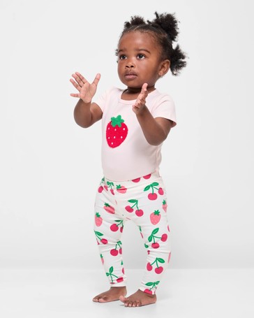 Baby Organic Cotton Bodysuit and Leggings 2 Piece Set - Strawberry