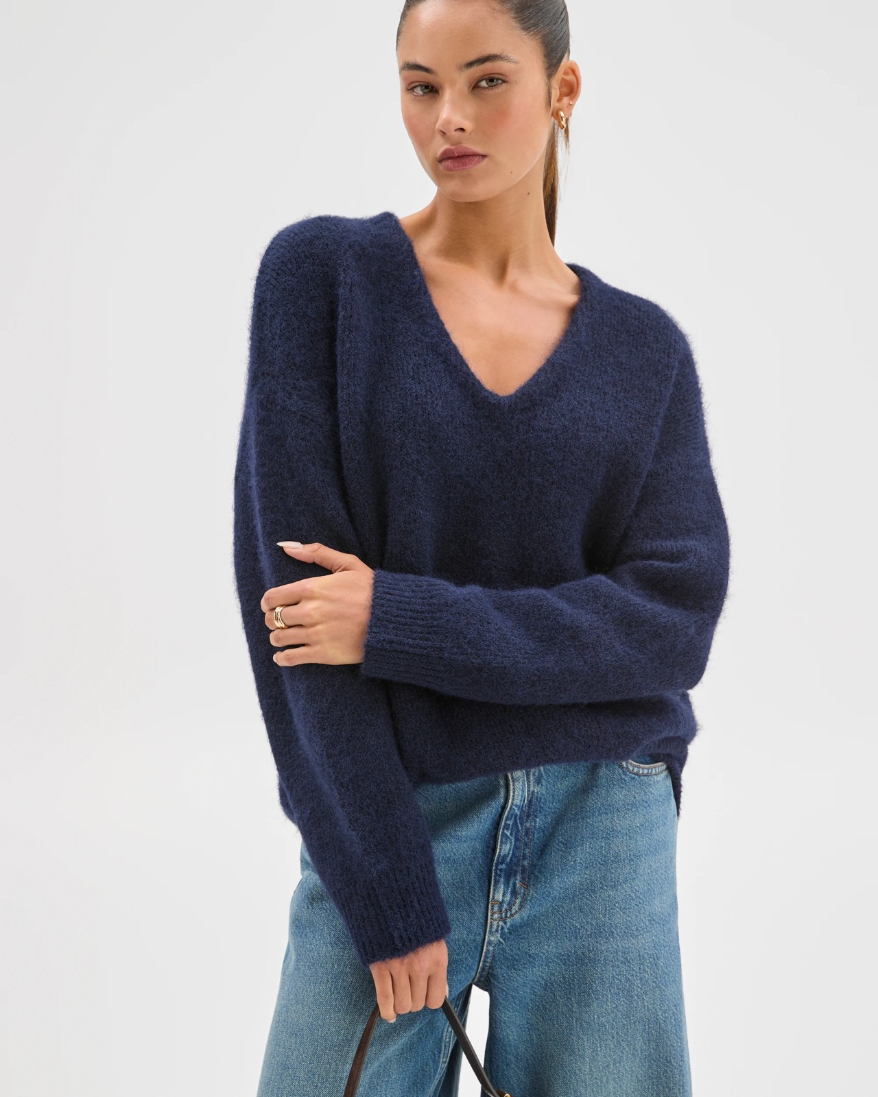 Lily Loves V-Neck Fluffy Knit Jumper - Deep Navy 3 of 5