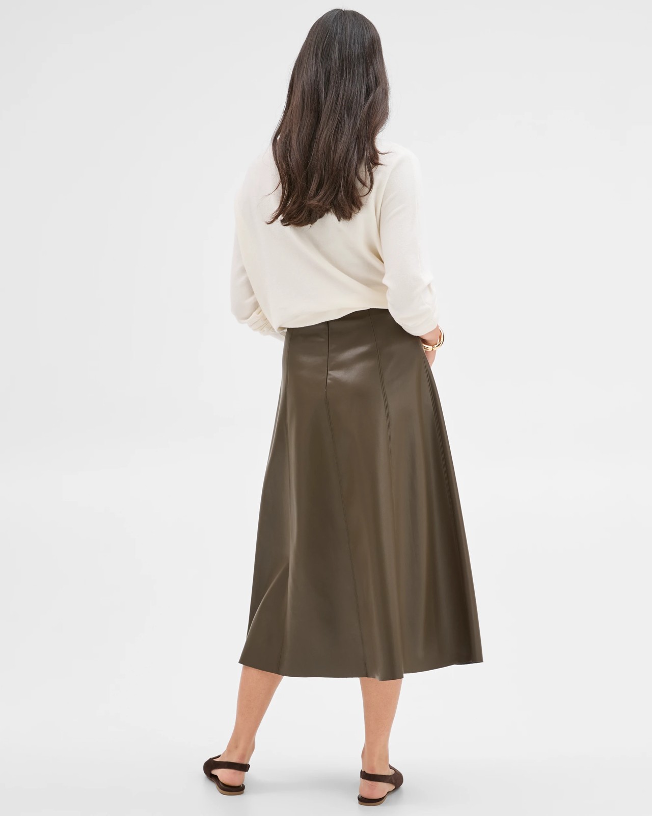 Preview PU Panel A-Line Midi Skirt - Olive 5 of 5