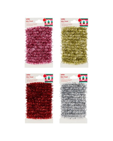 Anko 2.7m Mini Christmas Tinsel - Assorted