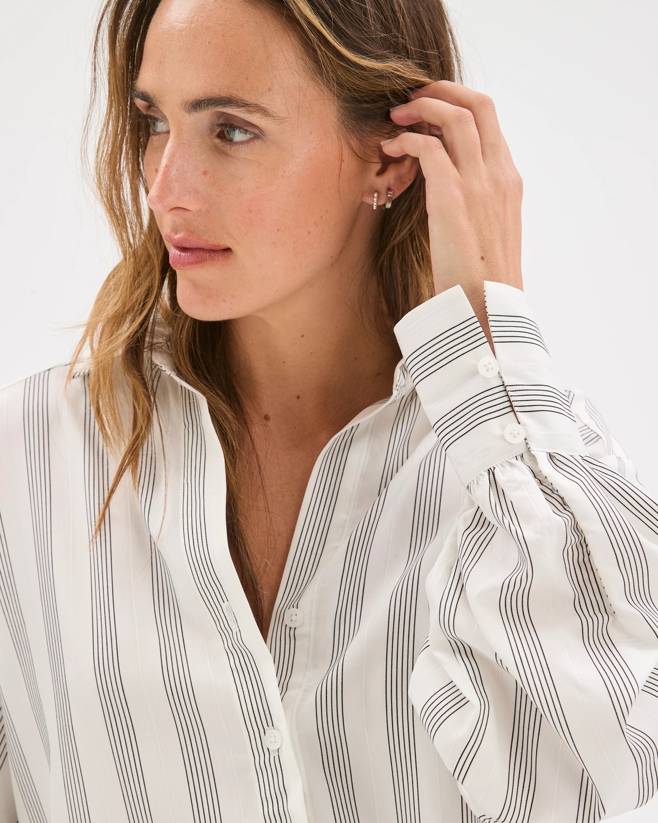Preview Balloon Sleeve Shirt - White Stripe 4 of 6