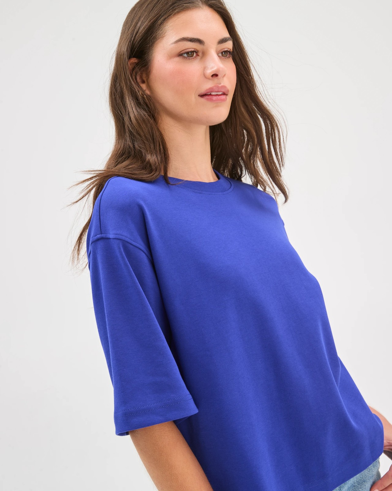 Petites Australian Cotton Heavyweight Boxy T-Shirt - Vivid Blue 5 of 5