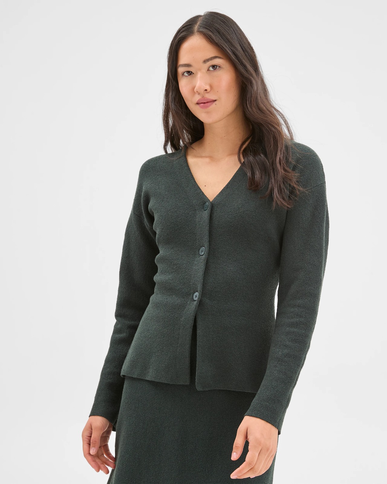 Preview Boucle Long Sleeve Cocoon  Cardigan - Mid Jade 2 of 6