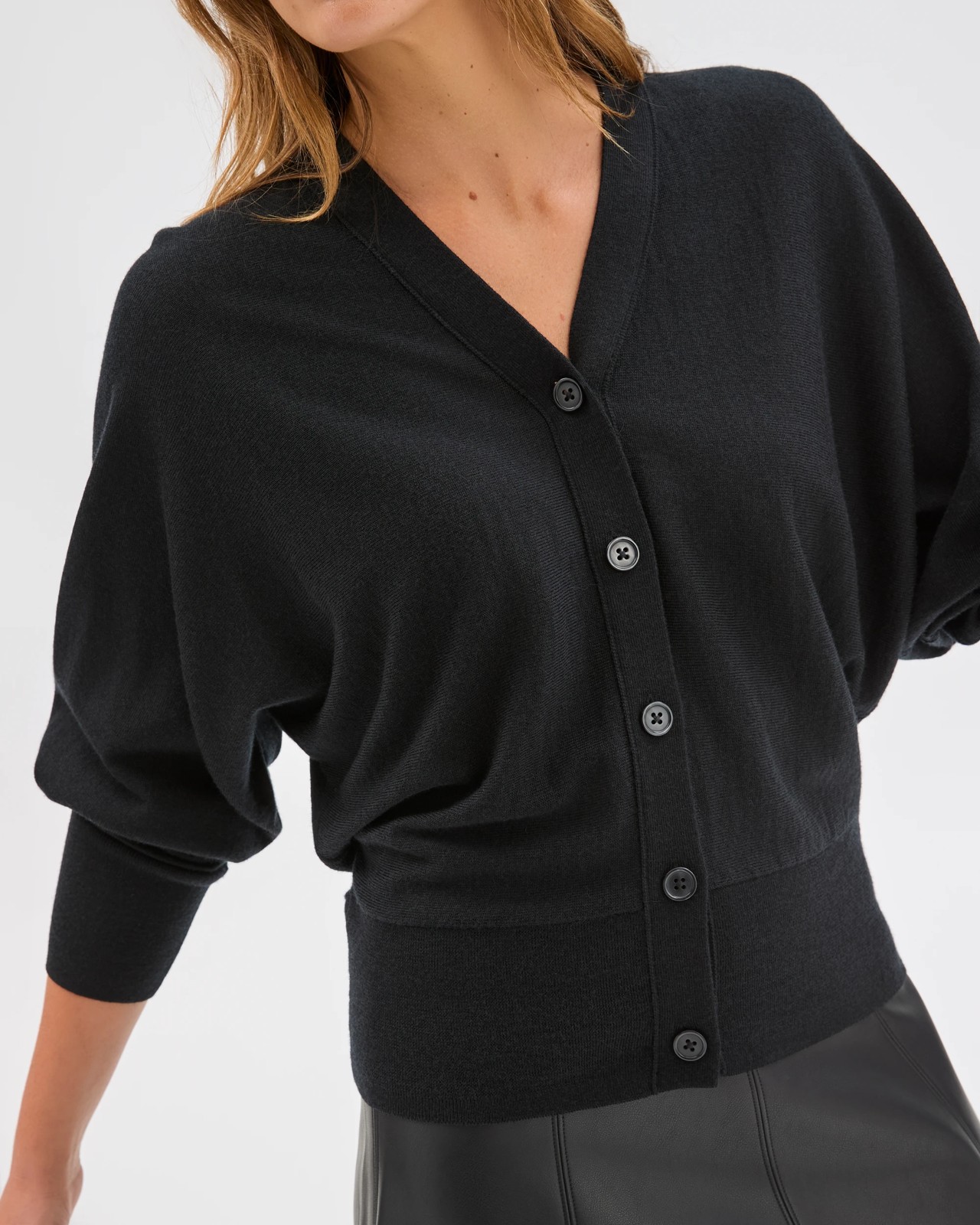 Preview Australian Merino Wool Batwing Cardigan - Black 3 of 6