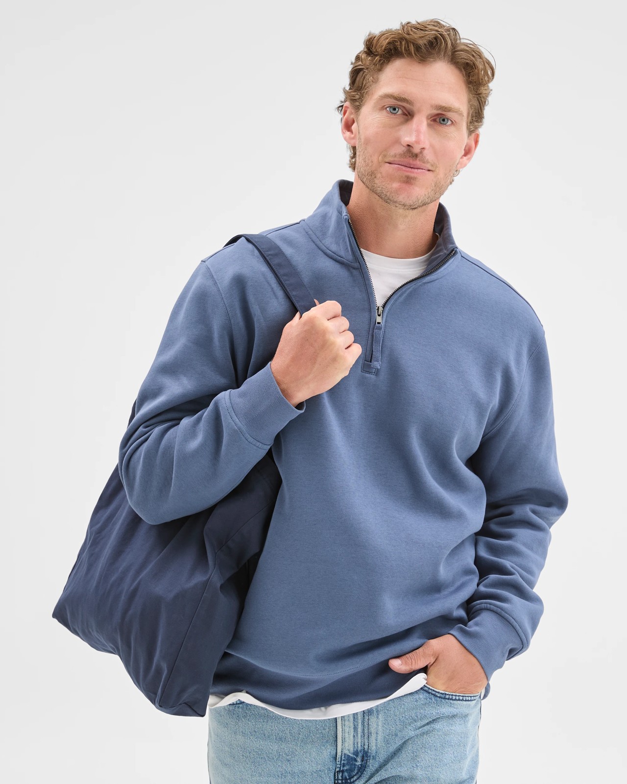 Australian Cotton Blend Fleece Half Zip Top - Vintage Indigo 3 of 6