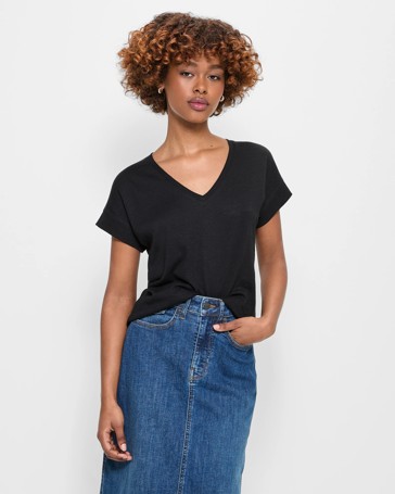 Petites Linen Blend V-Neck T-Shirt - Dannii Minogue