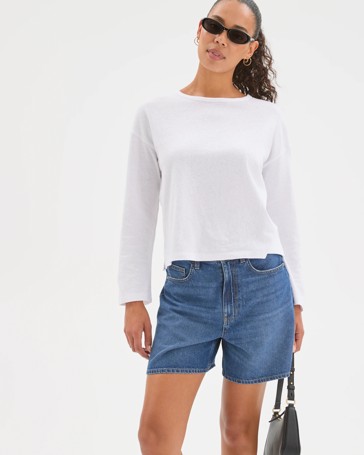 High Rise A-Line Denim Shorts