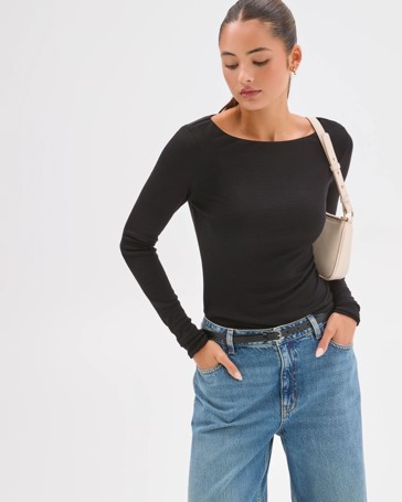 Lily Loves Double Layer Boat Neck Long Sleeve Top