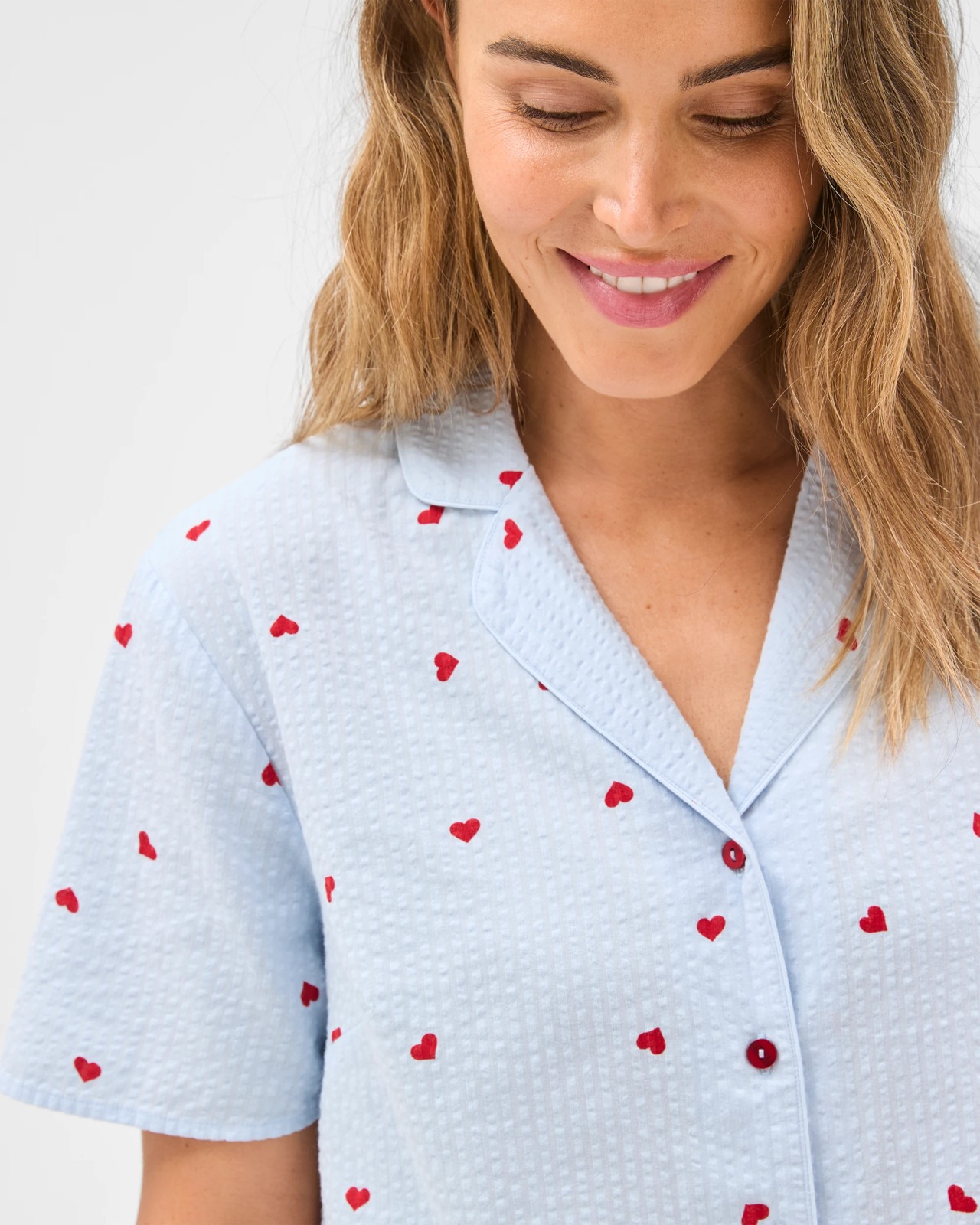Cotton Seersucker Top & Shorts Pyjama Set - Blue Heart 4 of 5