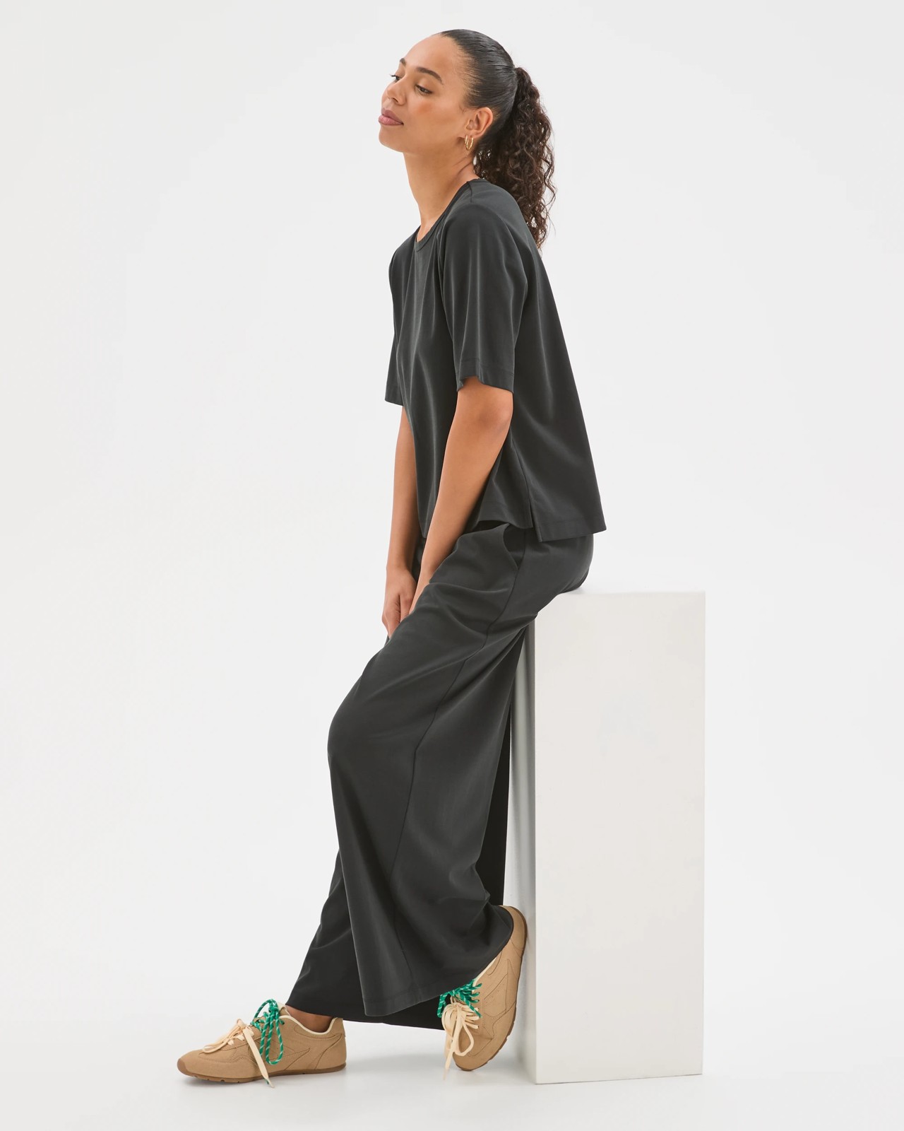 Relaxed Wide Leg Drape Pants - Washed Black 2 of 6