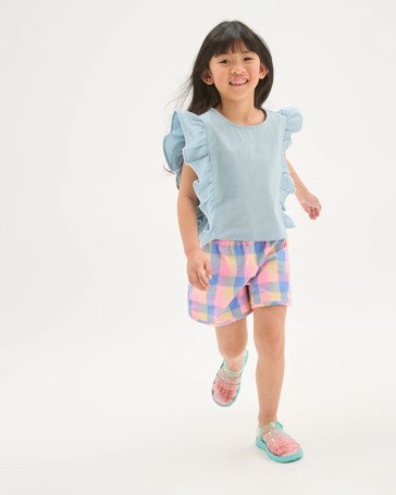 Cotton Blend Dolphin Hem Woven Shorts