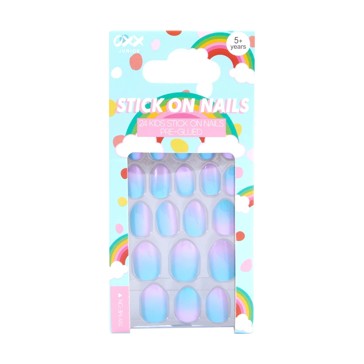 24 Pack Kids Pre-Glued Stick-On Nails, Blue and Lilac Glazed Ombre - OXX Junior