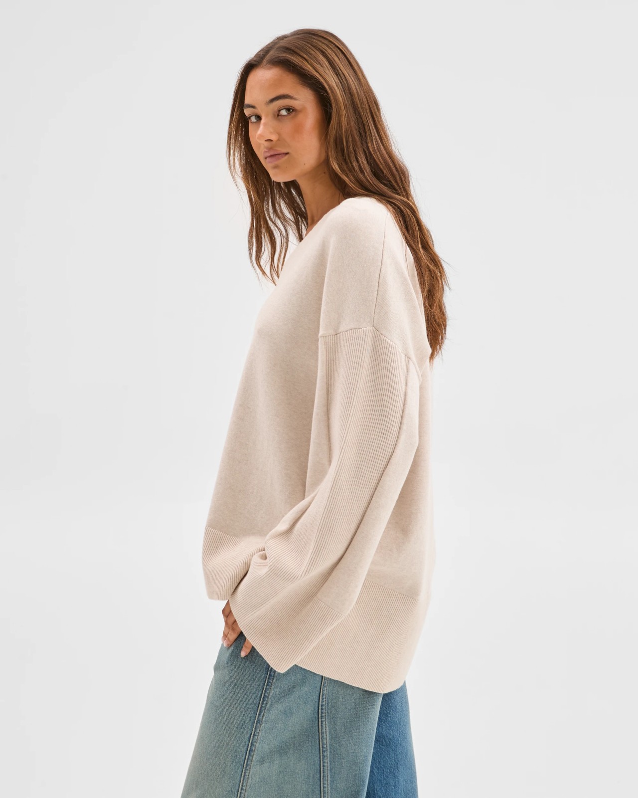 Lily Loves Australian Cotton Blend Longline Knit Top  - Oatmarle 4 of 6