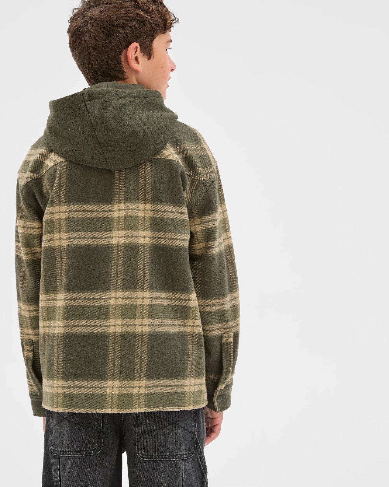 Australian Cotton Heavy Flannelette Hooded Shirt - Green Check 4 of 6