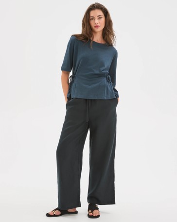 Petites European Linen Straight Leg Pants