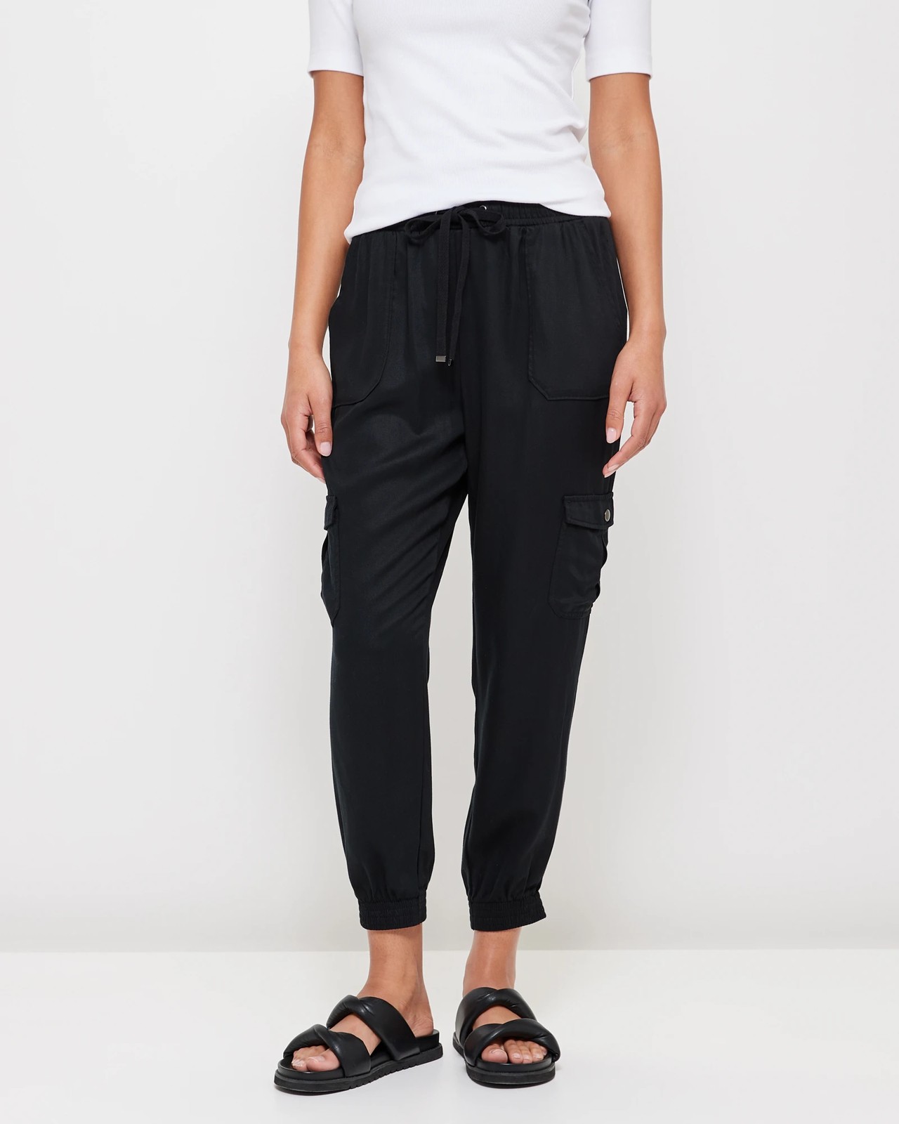 Soft Cargo Jogger Pants - Black