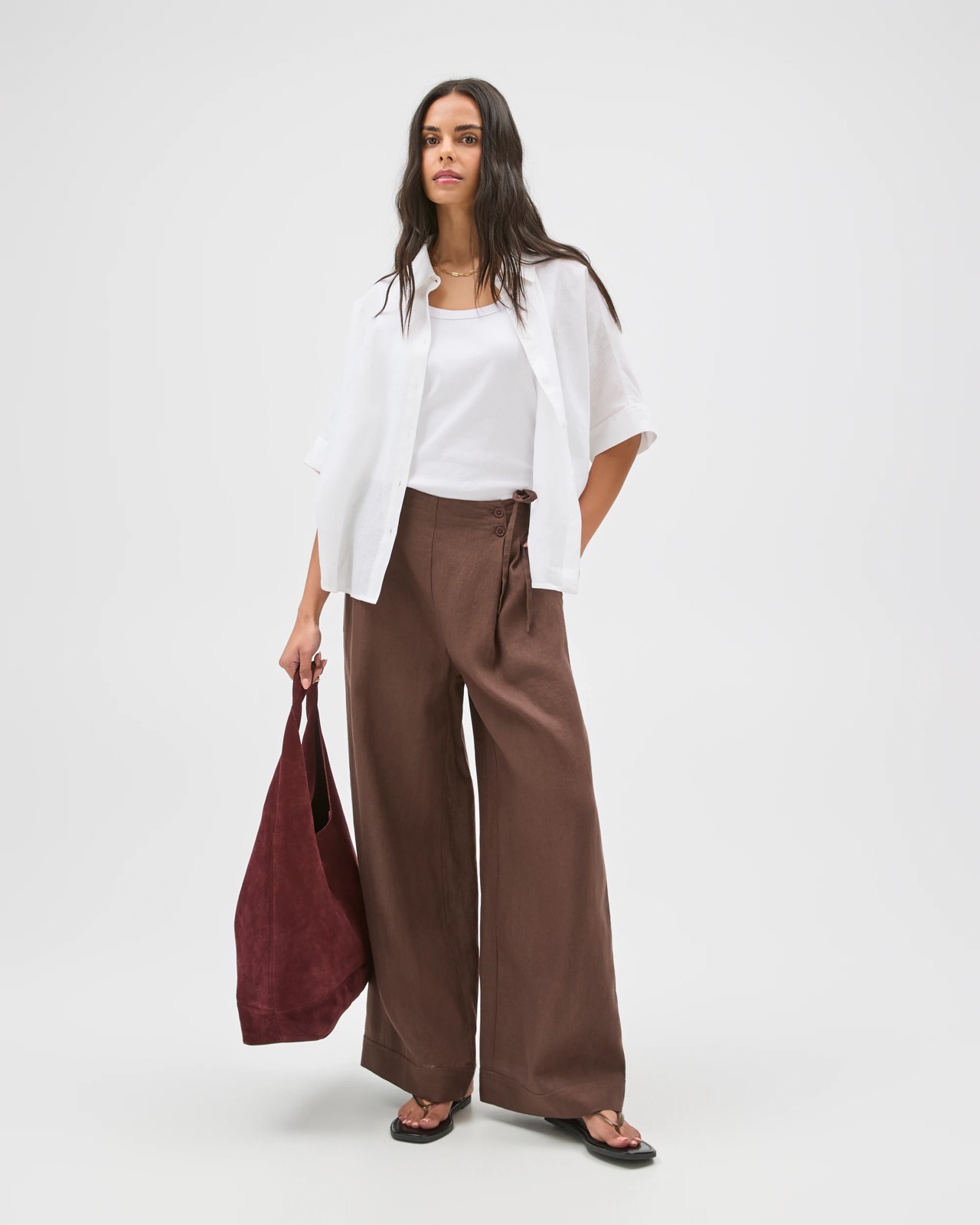 European Linen Wrap Pants - Coffee Bean 2 of 6
