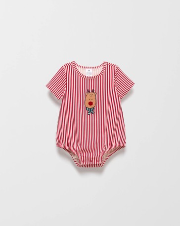Baby Organic Cotton Christmas Reindeer Short Sleeve Bodysuit