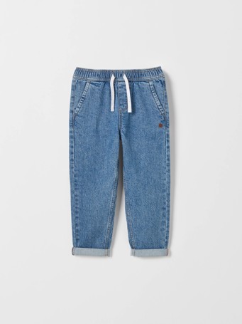 Elastic Waistband Loose Fit Denim Jeans