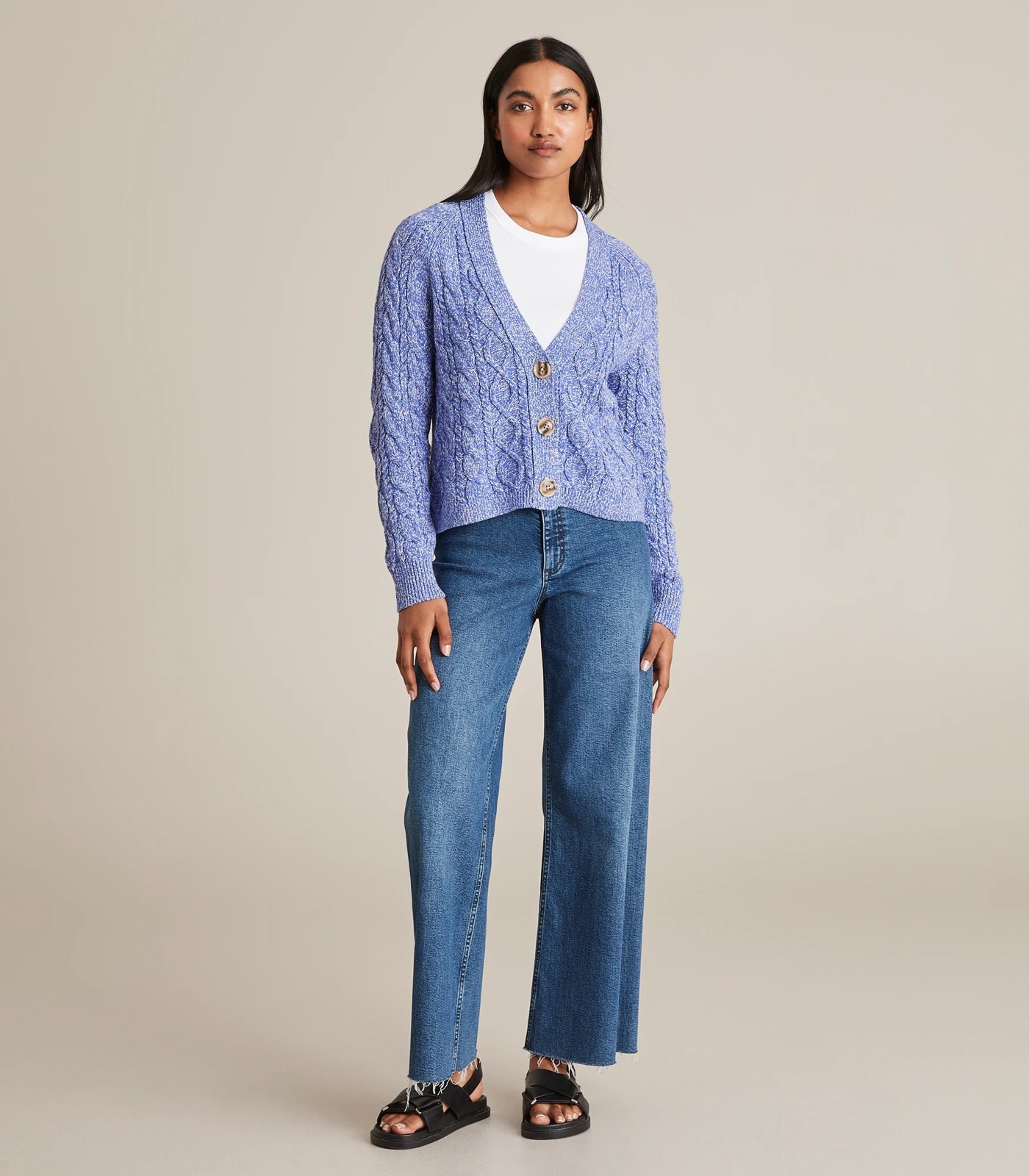 Australian Cotton Cable Knit Crop Cardigan 2 of 6