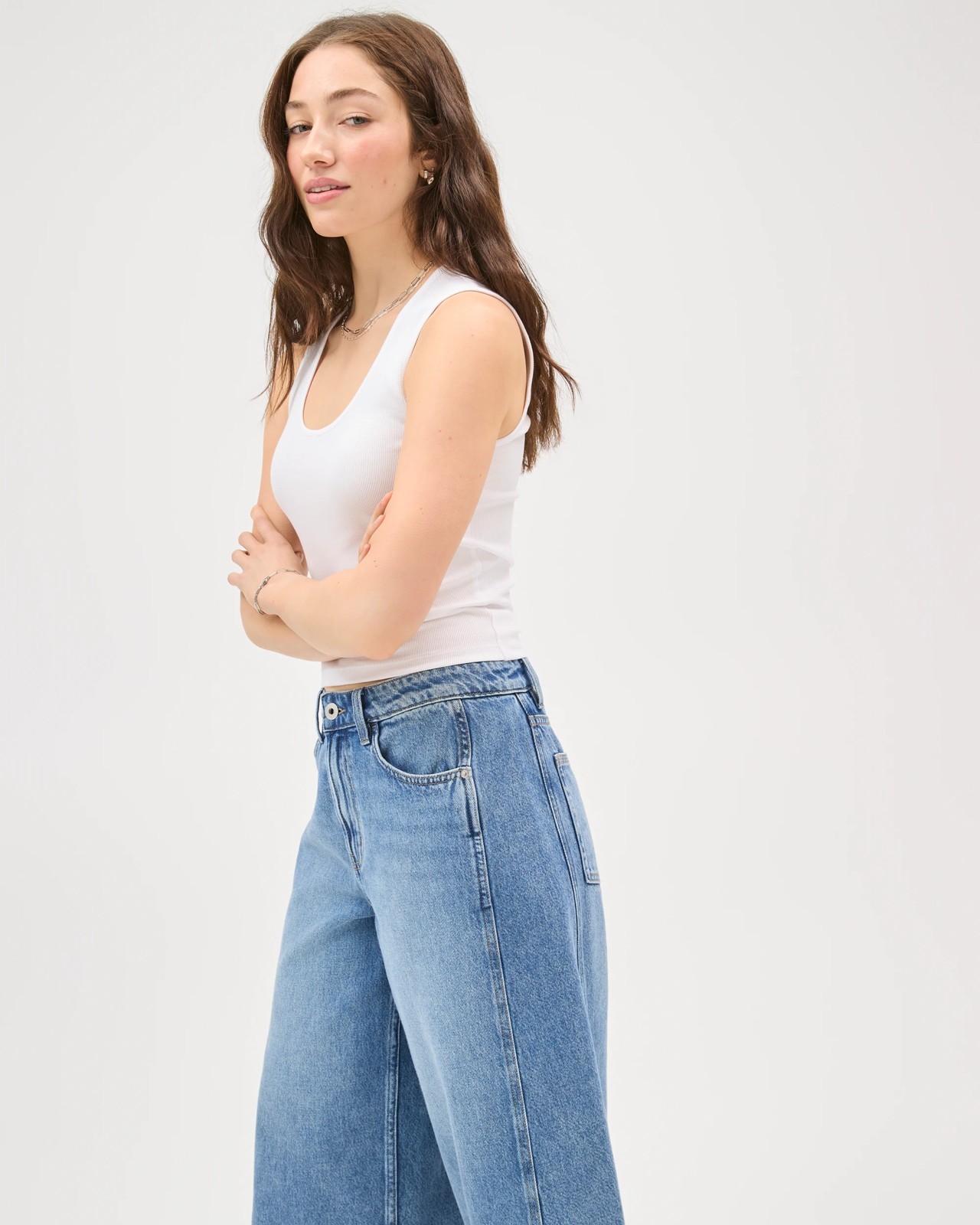 Lily Loves Australian Cotton Blend Scoop Neck Ribbed Tank Top - White 2 of 5