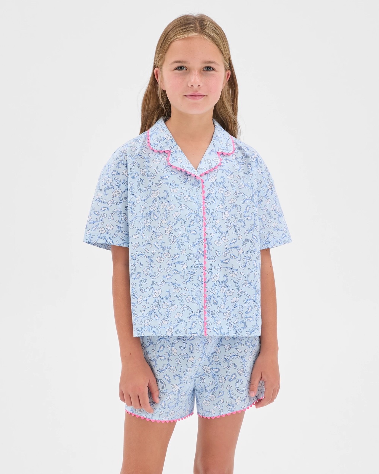 Australian Cotton Big Girls Ric Rac Pyjama Set - Floral 2 of 5