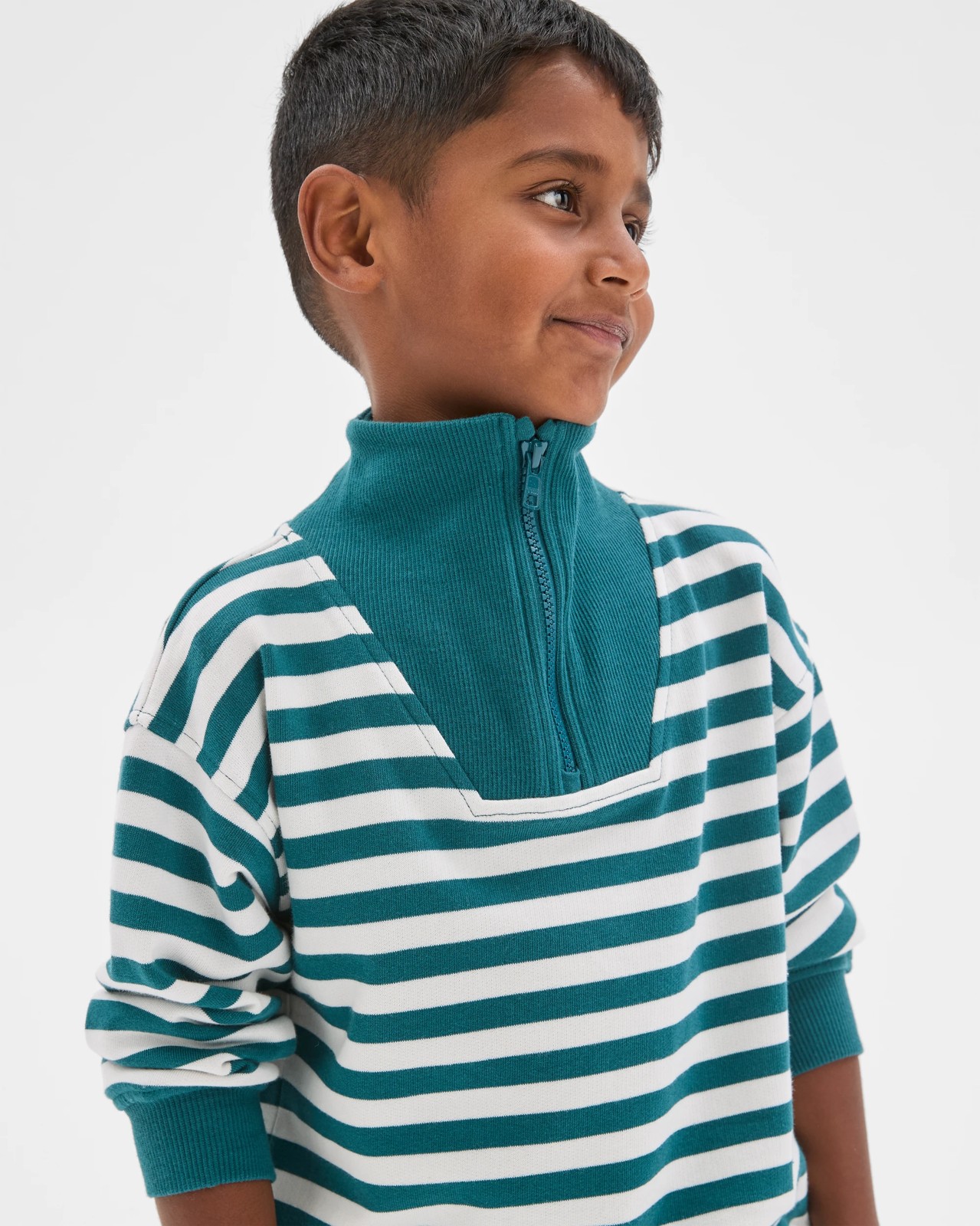 Australian Cotton 1/4 Zip Jumper & Shorts 2 Piece Set  - Green Stripe 3 of 5