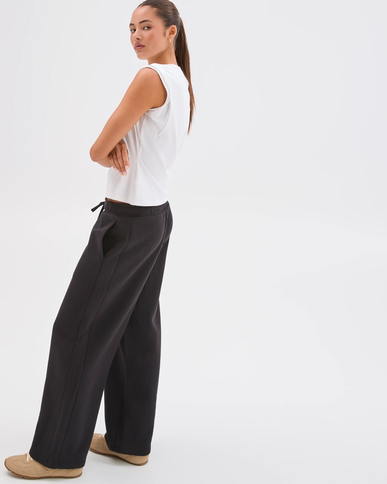 Lily Loves Australian Cotton Blend Wide Leg Trackpants - Black 5 of 6