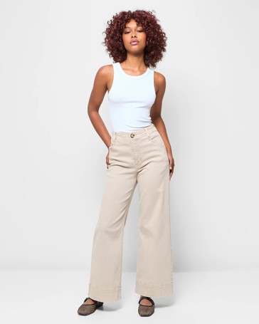 Petites Wide Leg Stretch Twill Pants