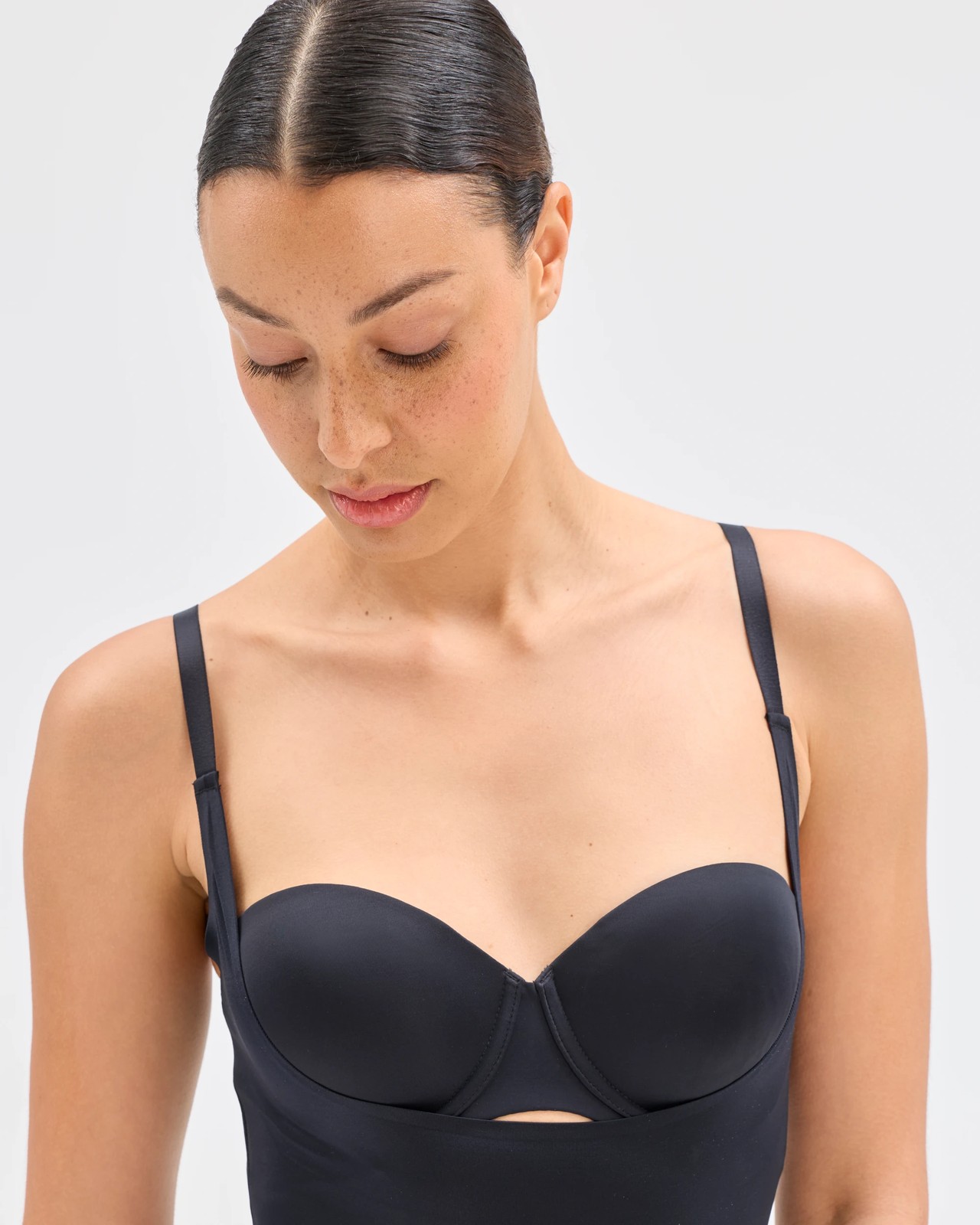 Barely There No Visible Panty Line Open Bust Brief Bodysuit - Black 3 of 5