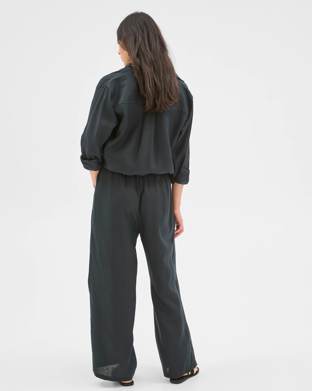 European Linen Wide Leg Pants - Black 6 of 6