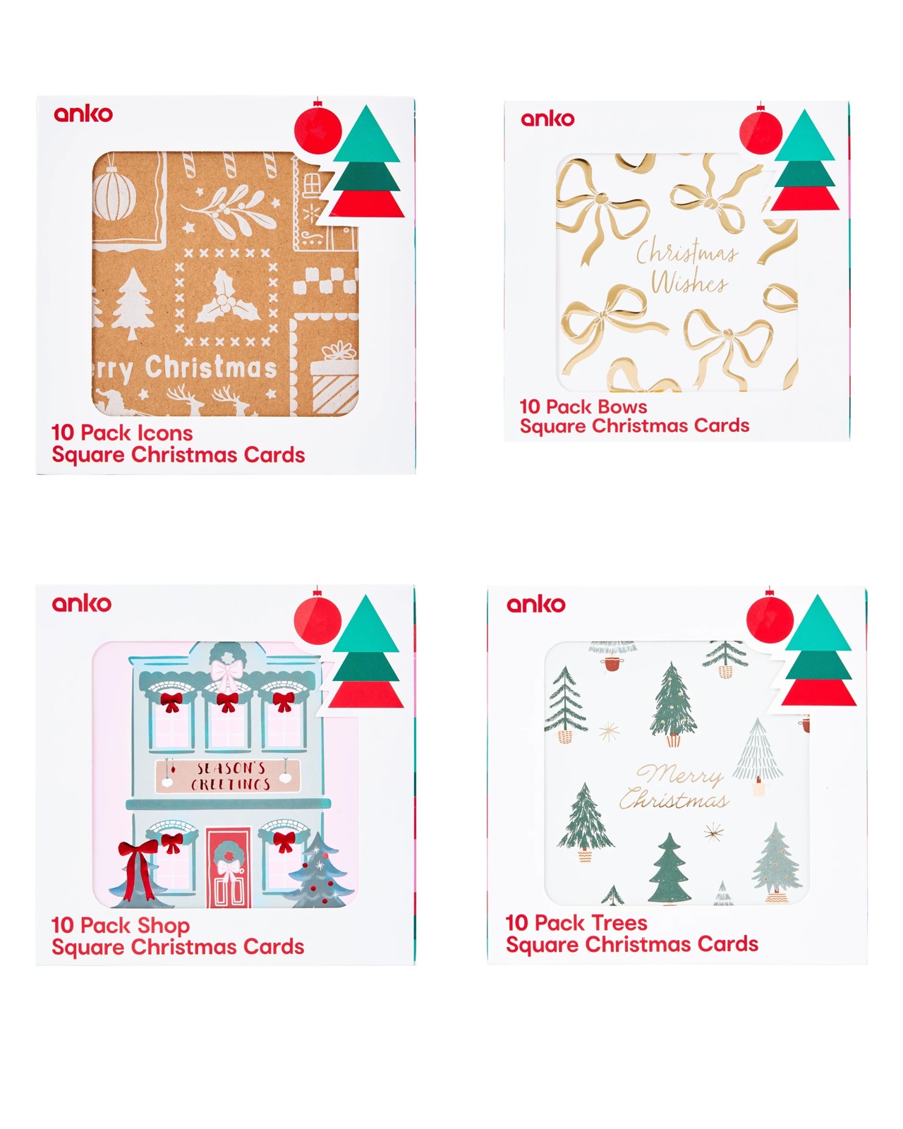 Anko 10 Pack Square Christmas Cards - Assorted 4 of 5
